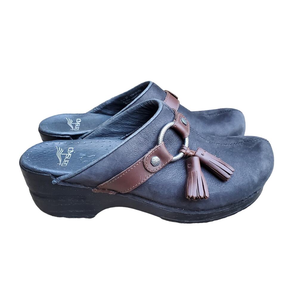 Dansko Shandi Black Leather Tassel Clog Sz EU 37